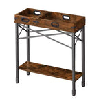VECELO Vintage Console Side Table with 2 Removable Trays, Narrow Side Table with Open Rectangle Shelf, Brown