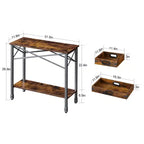 Mesa auxiliar/consola vintage con 2 bandejas extraíbles y estante rectangular abierto, marrón
