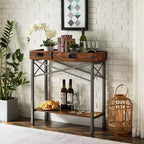Mesa auxiliar/consola vintage con 2 bandejas extraíbles y estante rectangular abierto, marrón