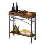 Mesa auxiliar/consola vintage con 2 bandejas extraíbles y estante rectangular abierto, marrón