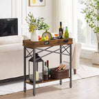 Mesa auxiliar/consola vintage con 2 bandejas extraíbles y estante rectangular abierto, marrón