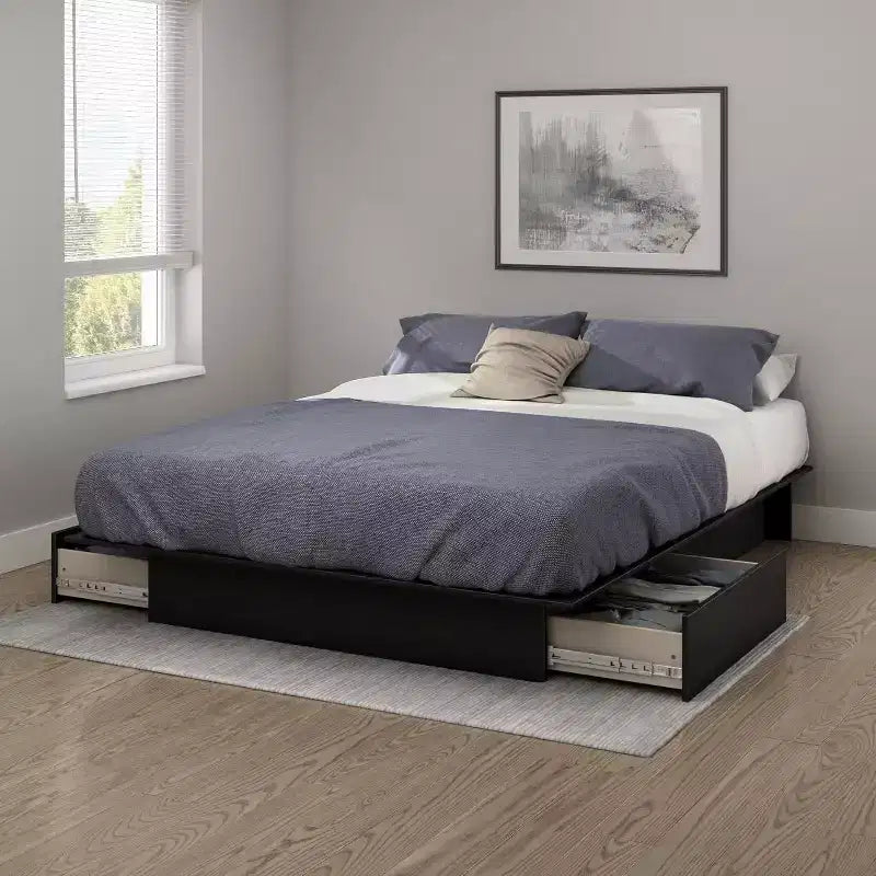 Base de cama tipo plataforma ajustable de 10.25" de tamaño completo a queen con cajones de almacenamiento, negra