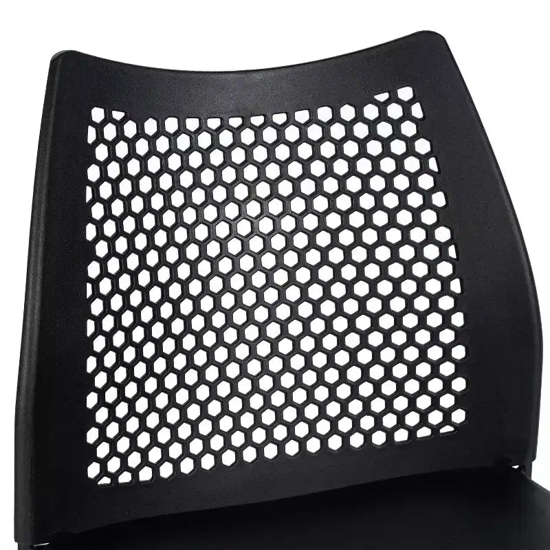 Taburete apilable con respaldo ventilado y base trineo con recubrimiento en polvo