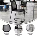 Taburete apilable con respaldo ventilado y base trineo con recubrimiento en polvo