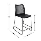 Taburete apilable con respaldo ventilado y base trineo con recubrimiento en polvo