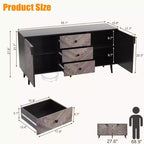 Armario de almacenamiento de madera de 55.1" con 3 cajones, estante ajustable y puertas, aparador moderno para comedor
