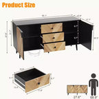 Armario de almacenamiento de madera de 55.1" con 3 cajones, estante ajustable y puertas, aparador moderno para comedor