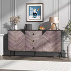 Garvee 55.1 Woodgrain 3-Drawer Storage Cabinet with Adjustable Shelf & Doors  Modern Sideboard Buffet for Dining Room