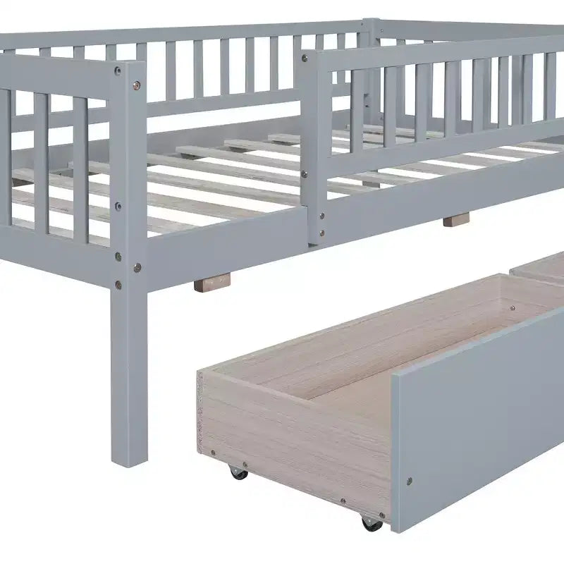 Cama de día individual de madera con dos cajones gris