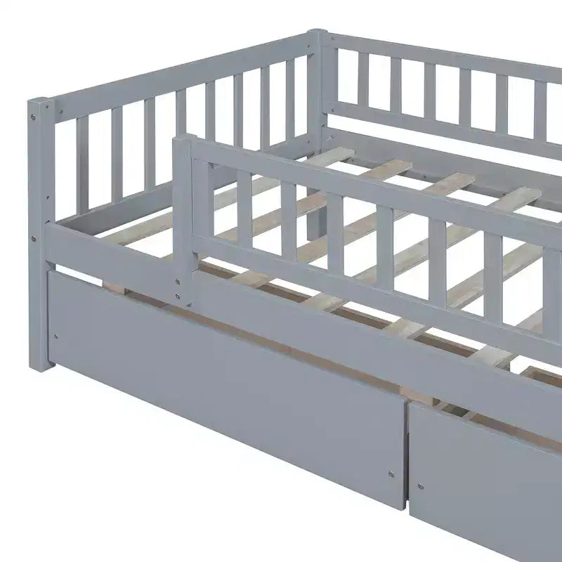 Cama de día individual de madera con dos cajones gris