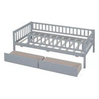 Cama de día individual de madera con dos cajones gris