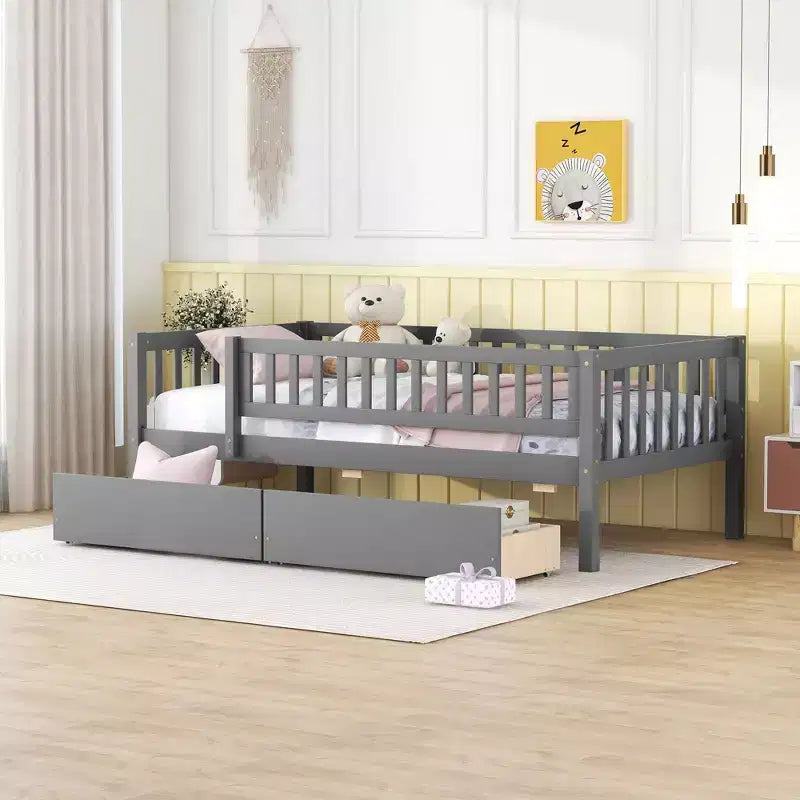 Twin Size Daybed Wood Bed with Two Drawers Gray