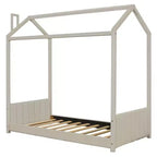 Cama de Casa de Terciopelo con Marco de Madera Tamaño Twin Beige