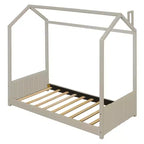 Cama de Casa de Terciopelo con Marco de Madera Tamaño Twin Beige