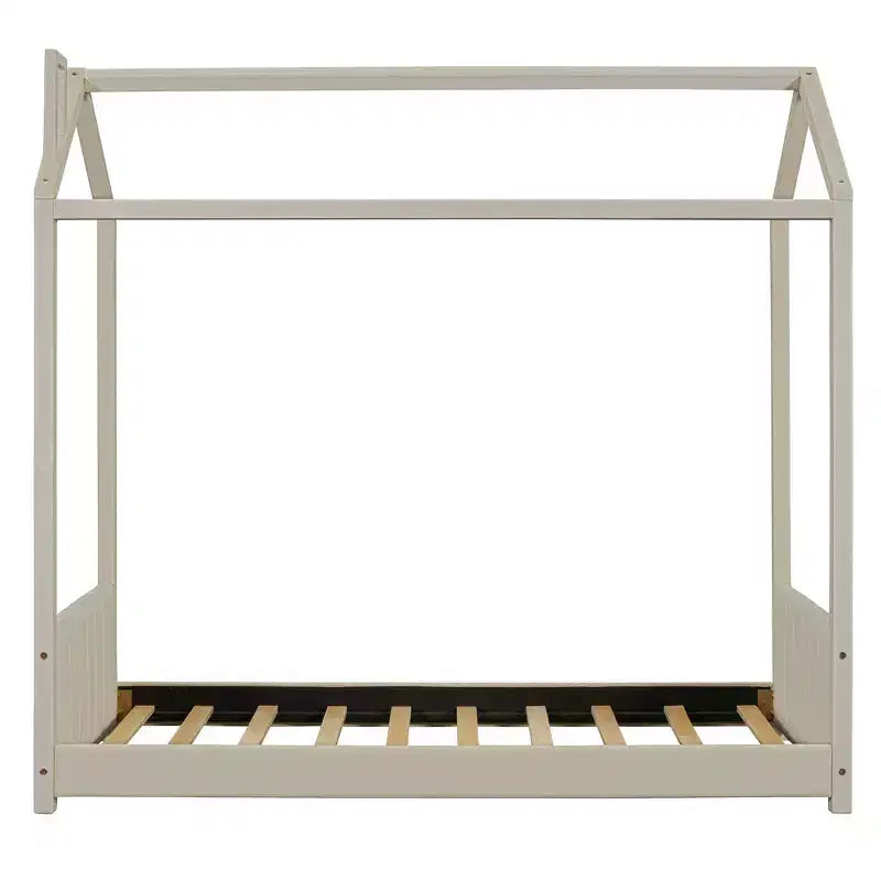 Cama de Casa de Terciopelo con Marco de Madera Tamaño Twin Beige