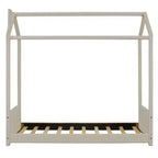Cama de Casa de Terciopelo con Marco de Madera Tamaño Twin Beige
