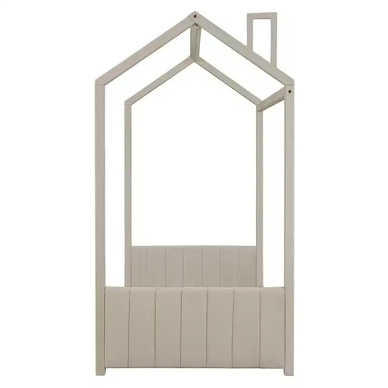 Cama de Casa de Terciopelo con Marco de Madera Tamaño Twin Beige