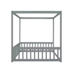 Cama Baja de Madera de Pino con Techo, Barandales y Valla de Seguridad para Niños
