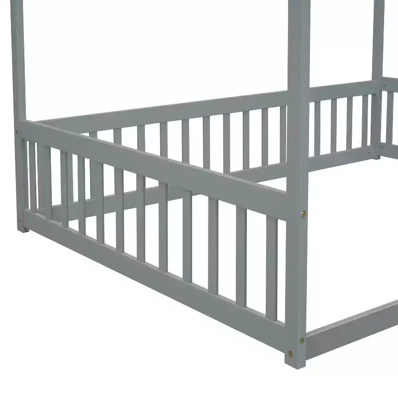 Cama Baja de Madera de Pino con Techo, Barandales y Valla de Seguridad para Niños