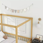 Cama Baja de Madera de Pino con Techo, Barandales y Valla de Seguridad para Niños