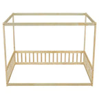 Cama Baja de Madera de Pino con Techo, Barandales y Valla de Seguridad para Niños