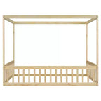 Cama Baja de Madera de Pino con Techo, Barandales y Valla de Seguridad para Niños