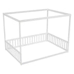 Cama Baja de Madera de Pino con Techo, Barandales y Valla de Seguridad para Niños
