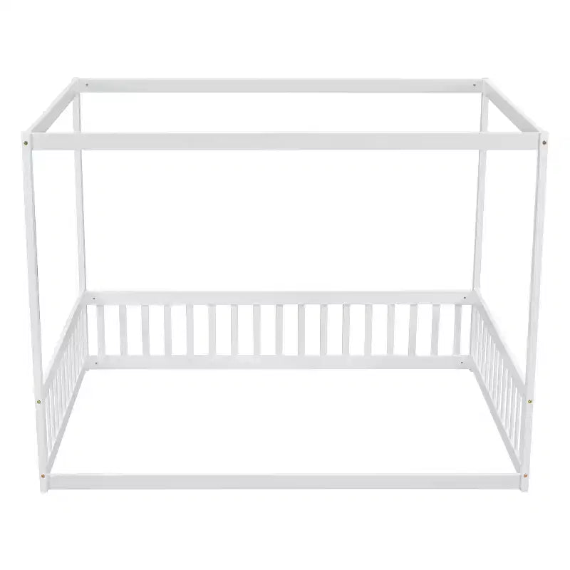 Cama Baja de Madera de Pino con Techo, Barandales y Valla de Seguridad para Niños