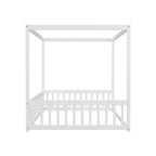 Cama Baja de Madera de Pino con Techo, Barandales y Valla de Seguridad para Niños