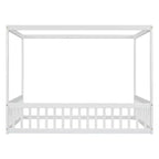 Cama Baja de Madera de Pino con Techo, Barandales y Valla de Seguridad para Niños