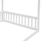 Cama Baja de Madera de Pino con Techo, Barandales y Valla de Seguridad para Niños