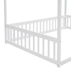 Cama Baja de Madera de Pino con Techo, Barandales y Valla de Seguridad para Niños