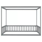 Cama Baja de Madera de Pino con Techo, Barandales y Valla de Seguridad para Niños