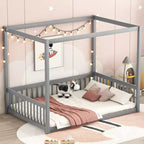 Whisen Full Canopy Floor Bed with Fence & Guardrails