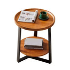 CuisinSmart Round End Table, 19.69 IN Wood Tabletop & Black Metal Frame, 2-Tier Side Table for Living Room, Bedroom