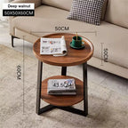 Mesa auxiliar redonda, tablero de madera de 19.69" y estructura de metal negro, mesa auxiliar de 2 niveles para sala de estar, dormitorio
