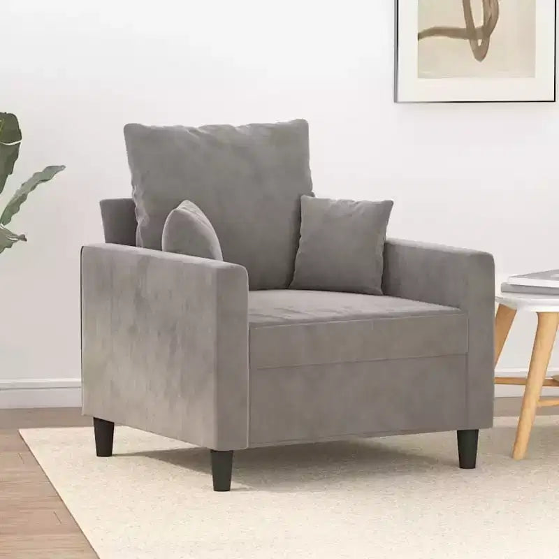 Sillón decorativo tapizado para sala de estar con reposabrazos, terciopelo gris claro, 23.6"
