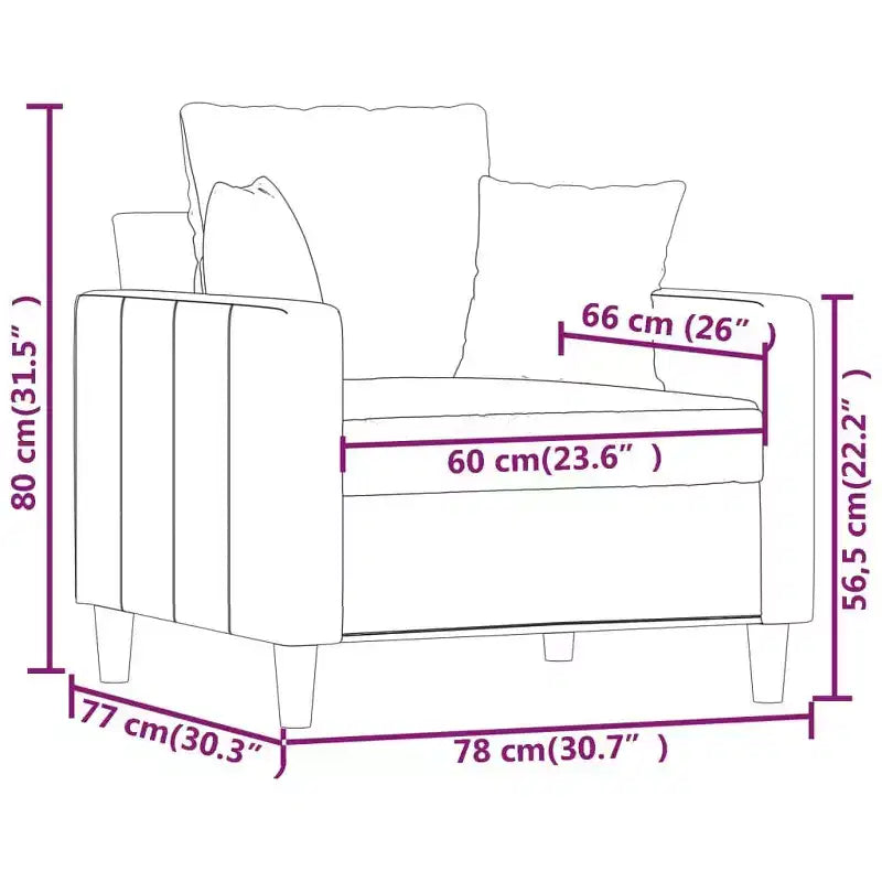 Sillón decorativo tapizado para sala de estar con reposabrazos, terciopelo gris claro, 23.6"