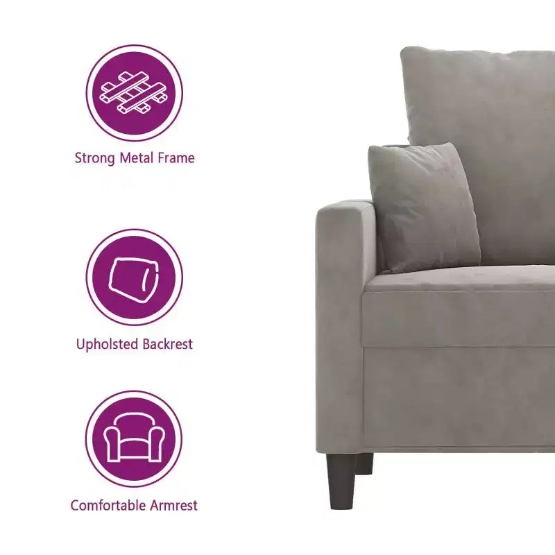 Sillón decorativo tapizado para sala de estar con reposabrazos, terciopelo gris claro, 23.6"