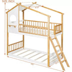 Litera de madera doble sobre doble, cama estilo casa con techo y ventana, litera Montessori a nivel del suelo, natural