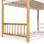 Litera de madera doble sobre doble, cama estilo casa con techo y ventana, litera Montessori a nivel del suelo, natural