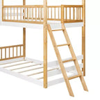 Litera de madera doble sobre doble, cama estilo casa con techo y ventana, litera Montessori a nivel del suelo, natural