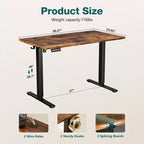 Escritorio de pie eléctrico ergonómico, ajustable en altura, estructura de metal en forma de T, ajustes preestablecidos de memoria, 100x60 cm, marrón
