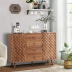 Aparador buffet de 47.2 pulgadas de ancho con 4 cajones, armario buffet con almacenamiento, estilo rústico de madera, armario buffet con almacenamiento de 2 puertas para sala de estar