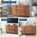 Aparador buffet de 47.2 pulgadas de ancho con 4 cajones, armario buffet con almacenamiento, estilo rústico de madera, armario buffet con almacenamiento de 2 puertas para sala de estar