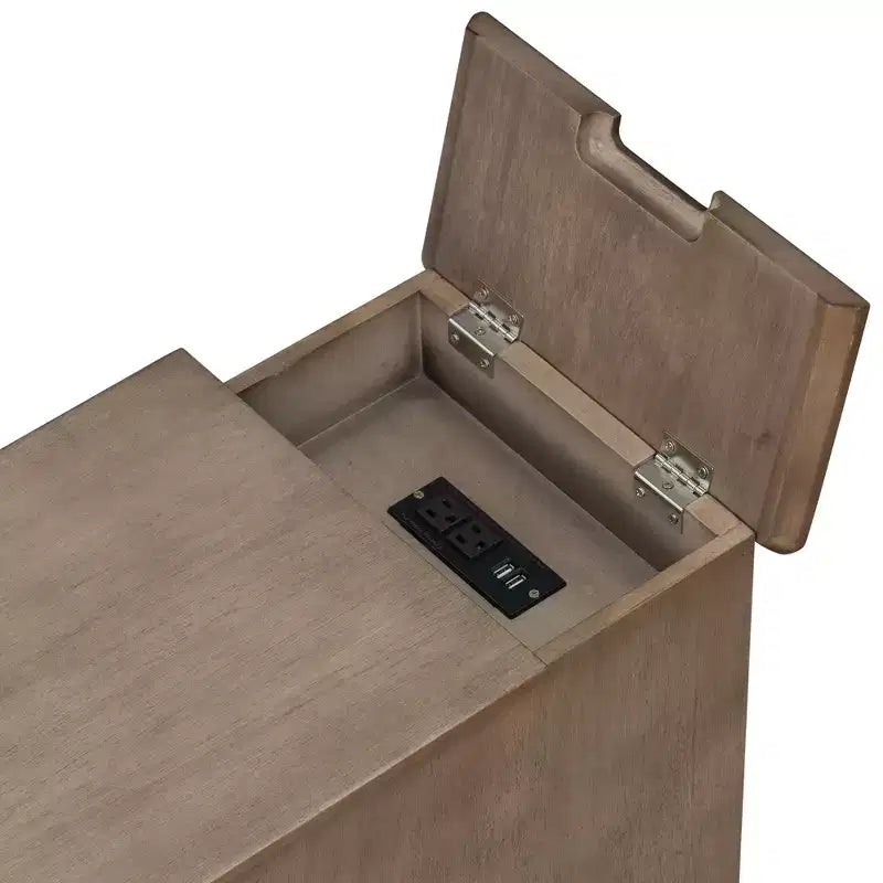 Mesa Auxiliar Vintage con Puertos USB, Cajón Multifuncional con Portavasos para Sala de Estar