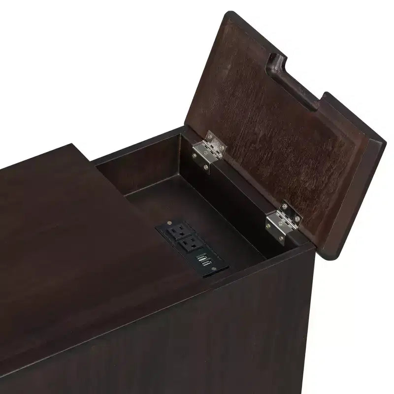 Mesa Auxiliar Vintage con Puertos USB, Cajón Multifuncional con Portavasos para Sala de Estar