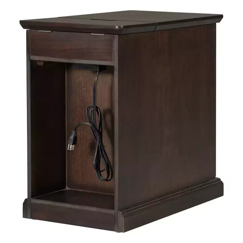 Mesa Auxiliar Vintage con Puertos USB, Cajón Multifuncional con Portavasos para Sala de Estar