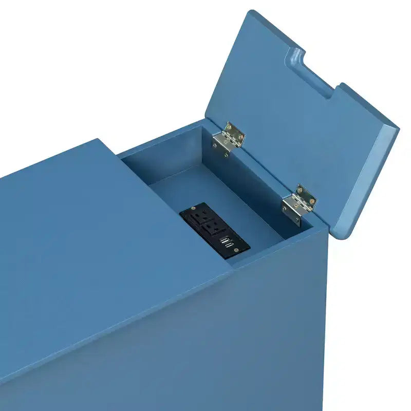 Mesa Auxiliar Vintage con Puertos USB, Cajón Multifuncional con Portavasos para Sala de Estar