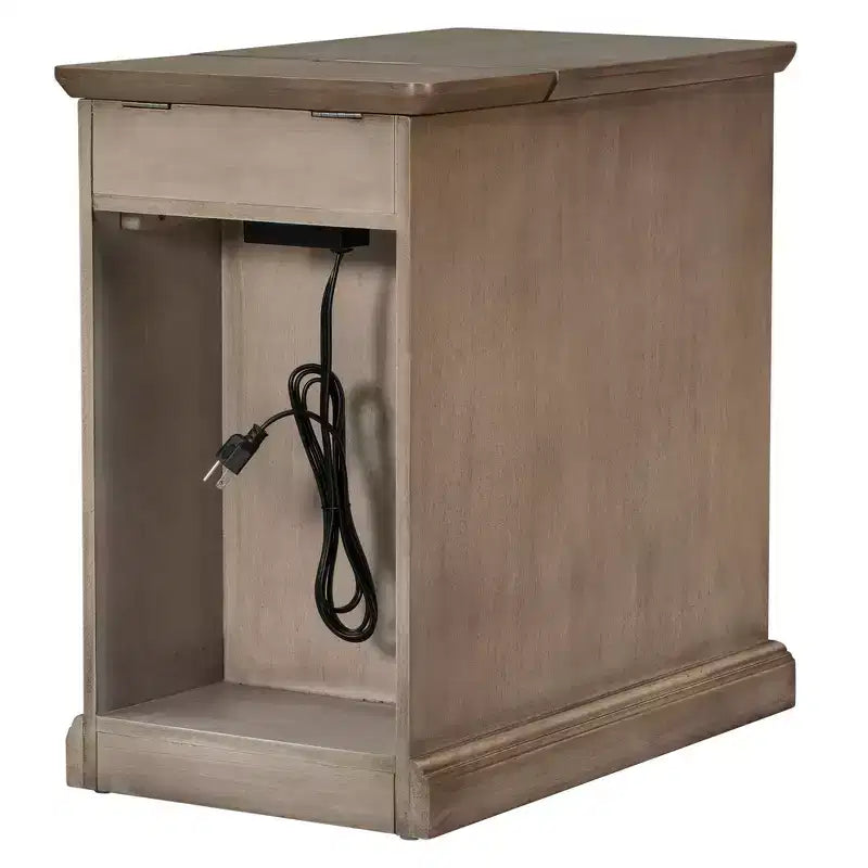 Mesa Auxiliar Vintage con Puertos USB, Cajón Multifuncional con Portavasos para Sala de Estar